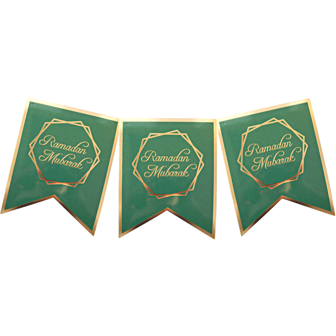 Ramadan Mubarak Party Banner - Green & Gold