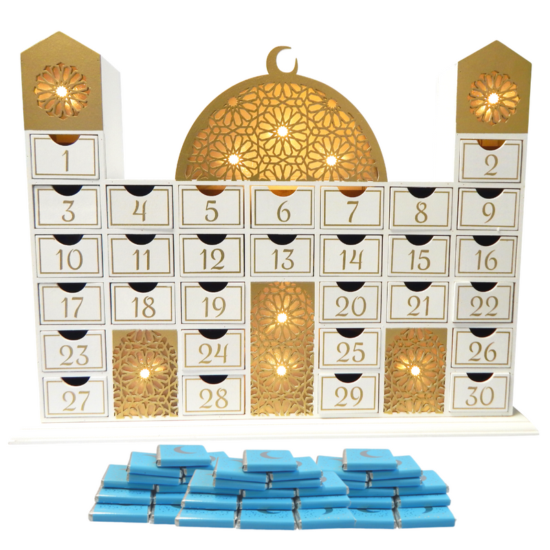 Ramadan Mosque Calendar & Chocolates (30pk) - Blue