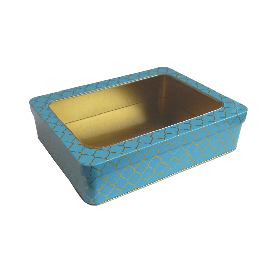 Moroccan Gift Tin Box with Window Lid - Teal