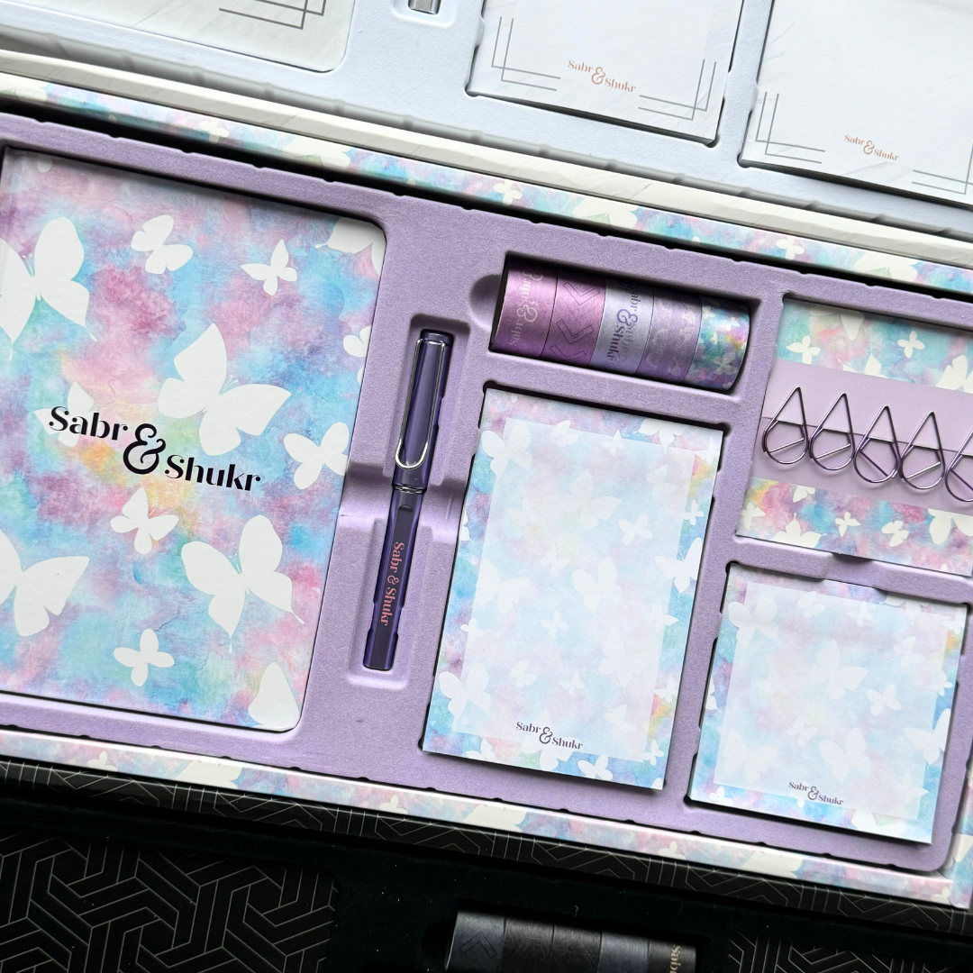 Sabr & Shukr Stationery Gift Set (Butterfly) - Pastel & Purple Foil