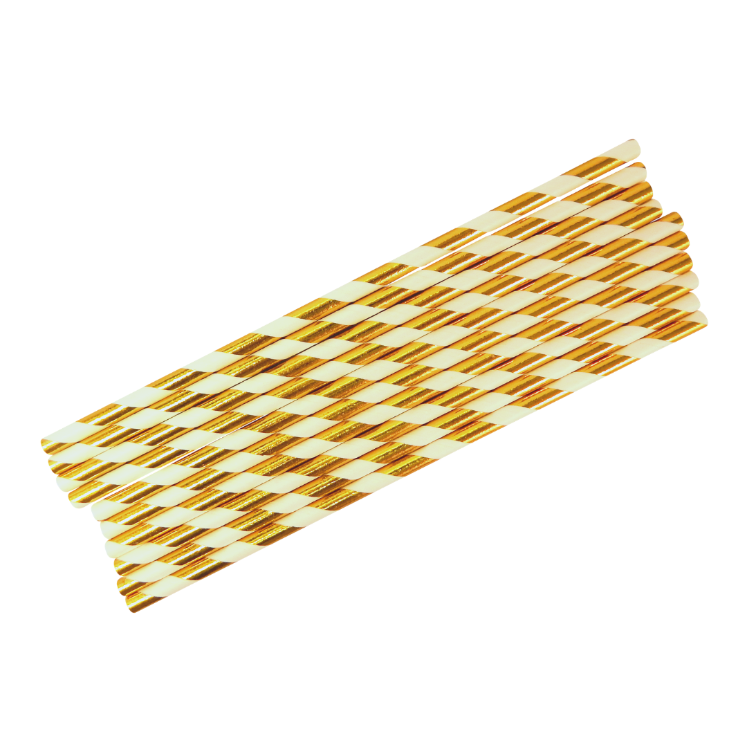 Party Straws (10pk) - White & Gold