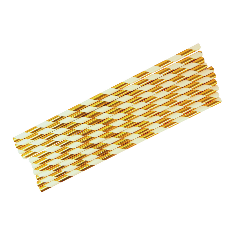 Party Straws (10pk) - White & Gold