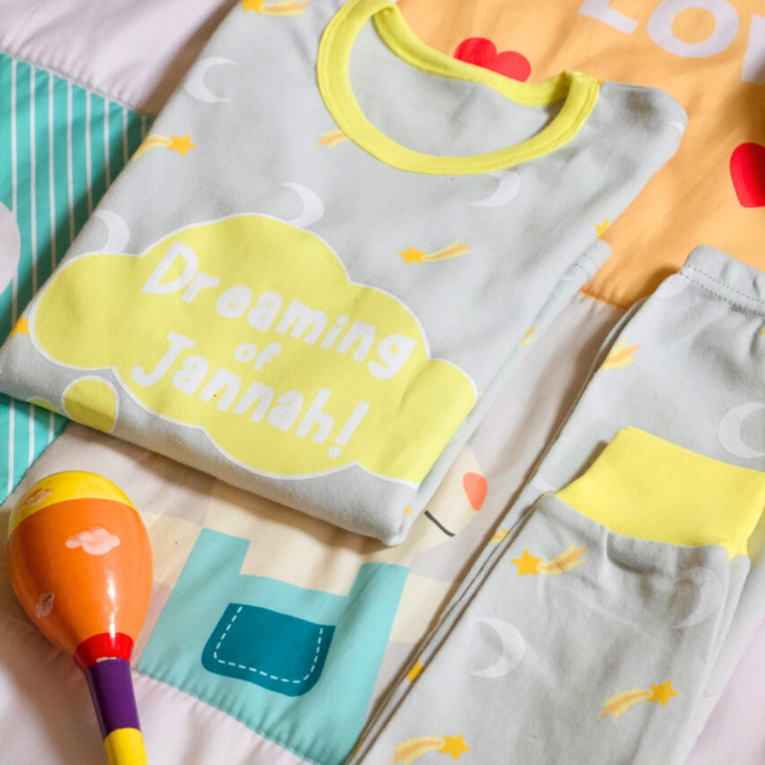 Dreaming of Jannah Kids Pyjamas - Grey & Yellow (6-7yrs)