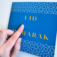 Braille Eid Mubarak Greeting Card - Blue Geometric