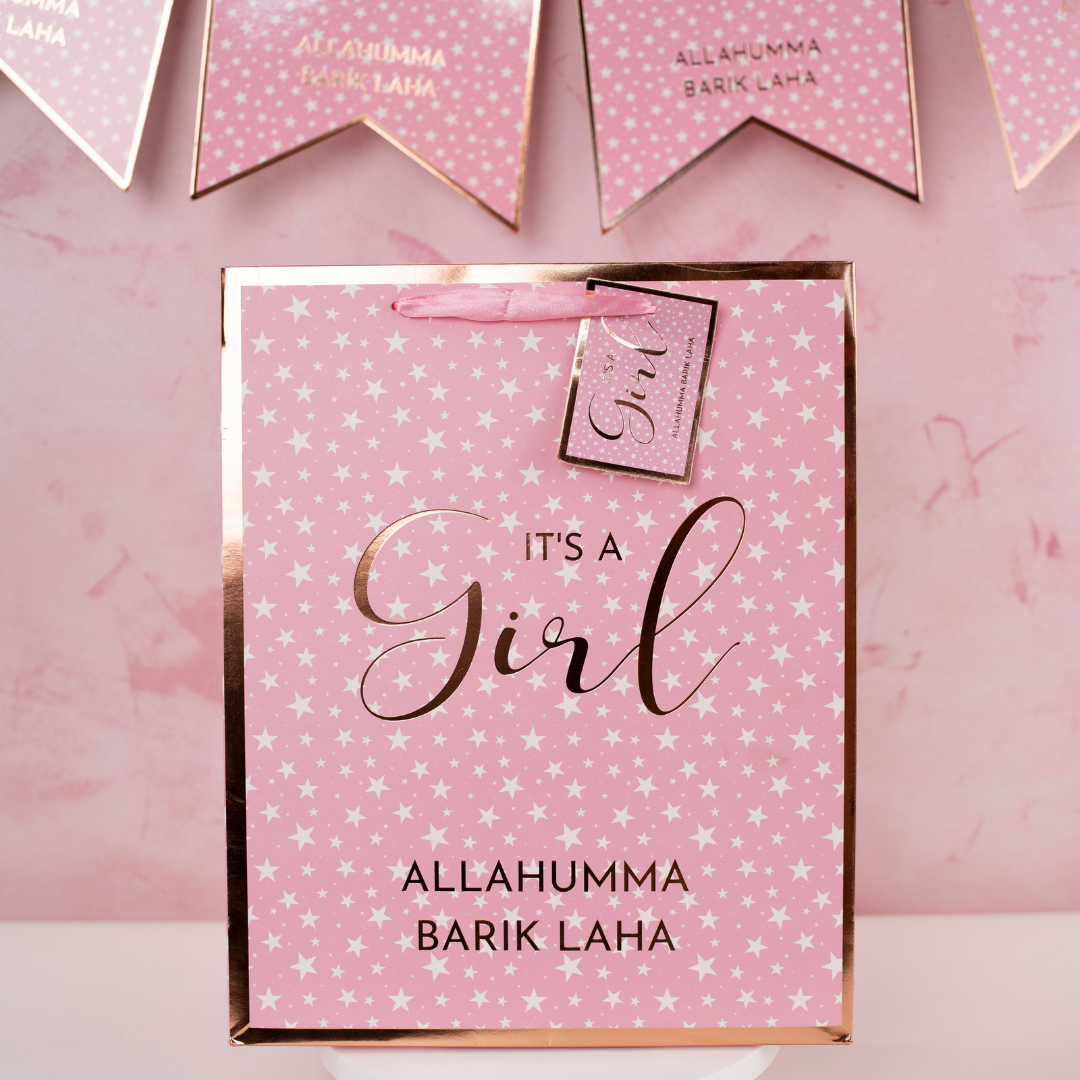 Baby Girl Gift Bag - Pink & Rose Gold