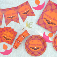 Happy Diwali Pink Party Plates (10pk) - Pink & Orange