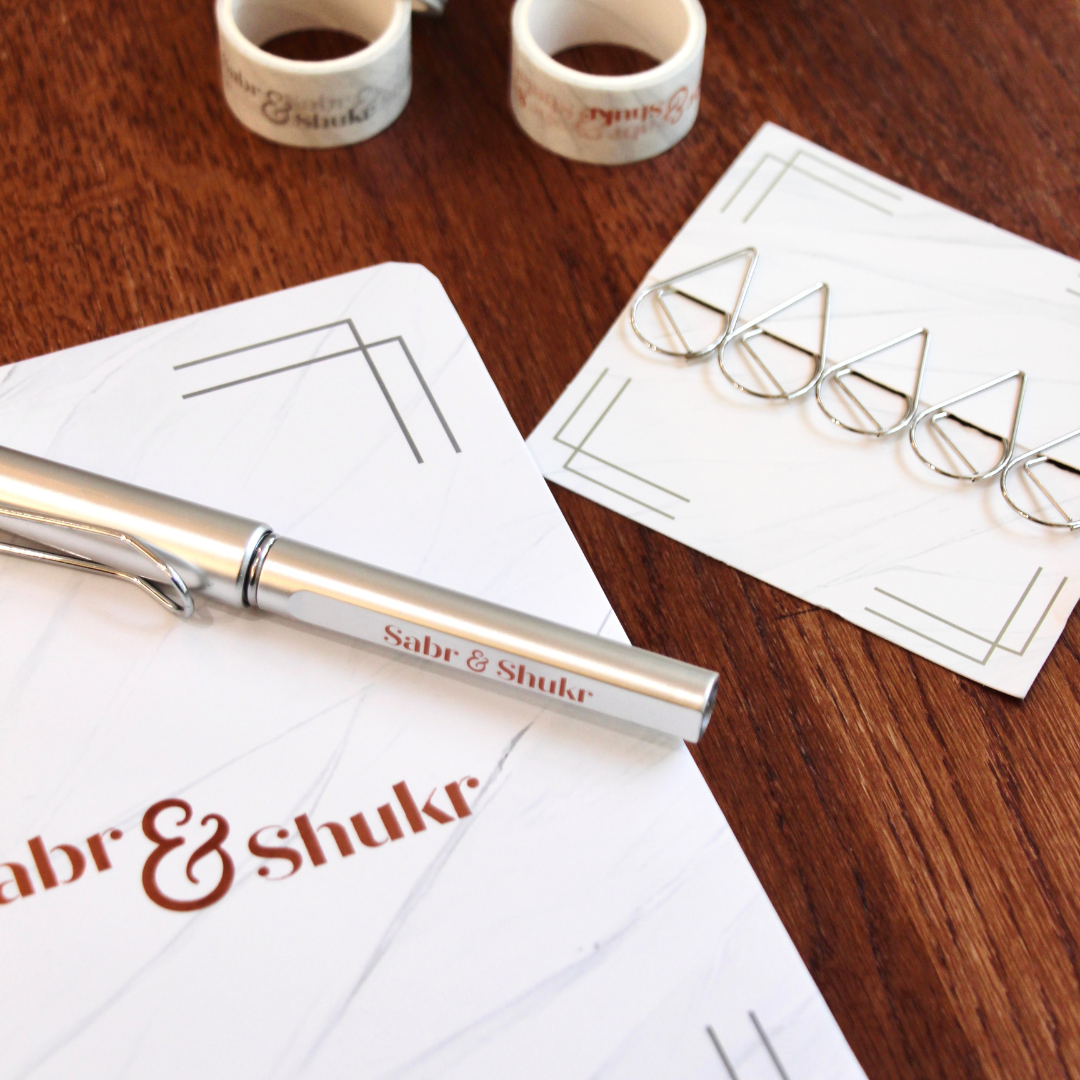 Sabr & Shukr Stationery Gift Set (Marble) - White & Rose Gold Foil