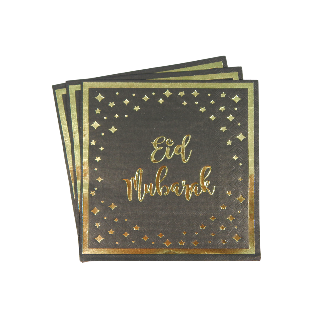 Eid Mubarak Napkins (20pk) - Black & Gold