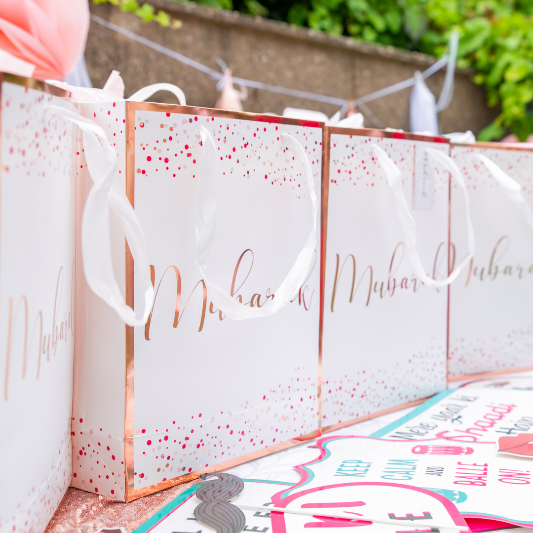 Mubarak Confetti Gift Bag - White & Rose Gold