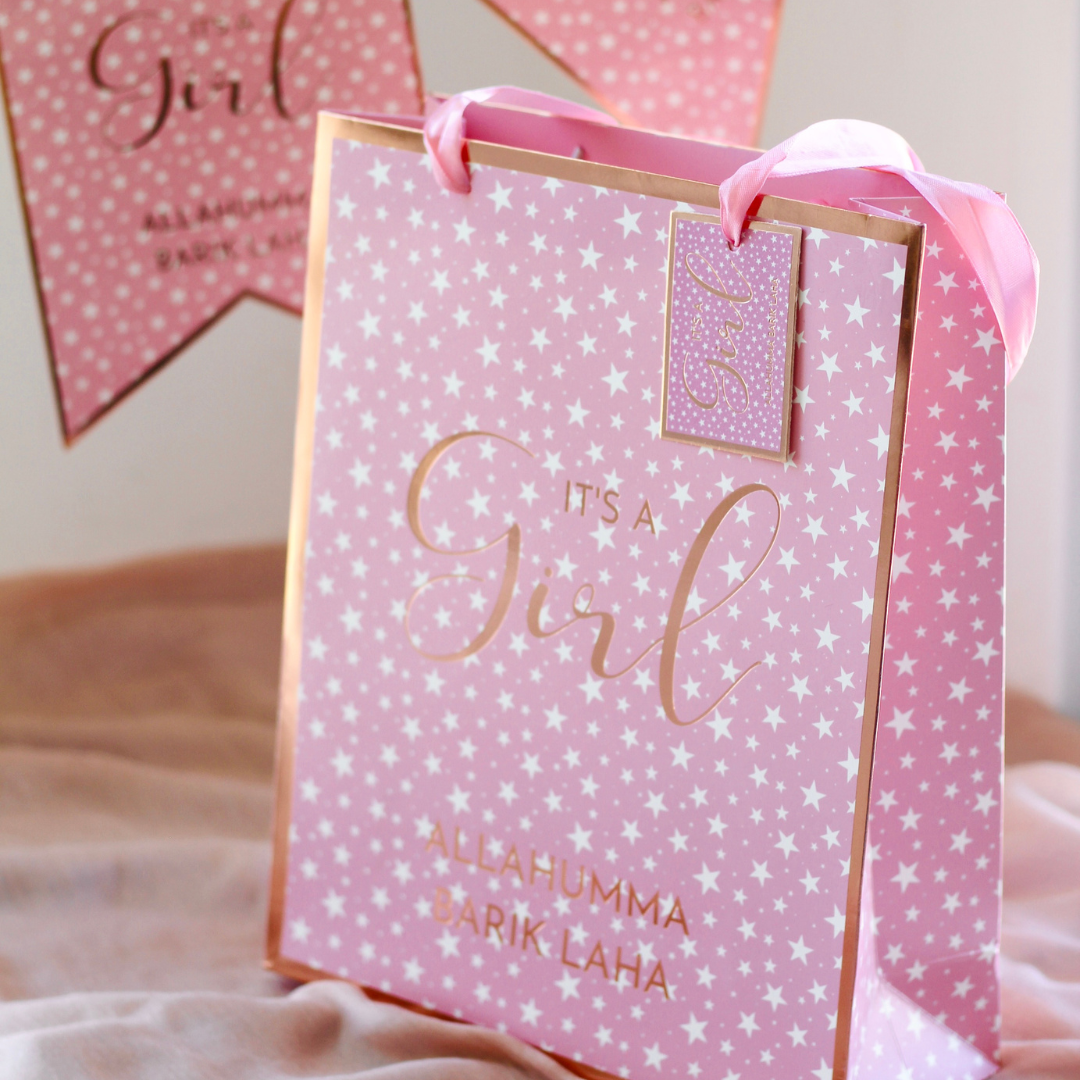 Baby Girl Gift Bag - Pink & Rose Gold