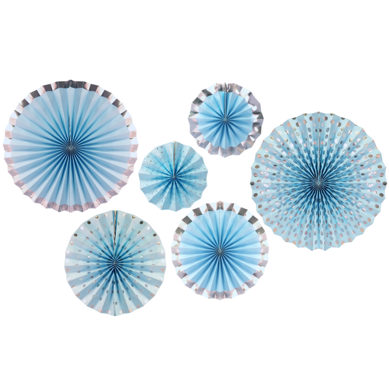 Hanging Paper Fans (6pk) - Blue & Silver