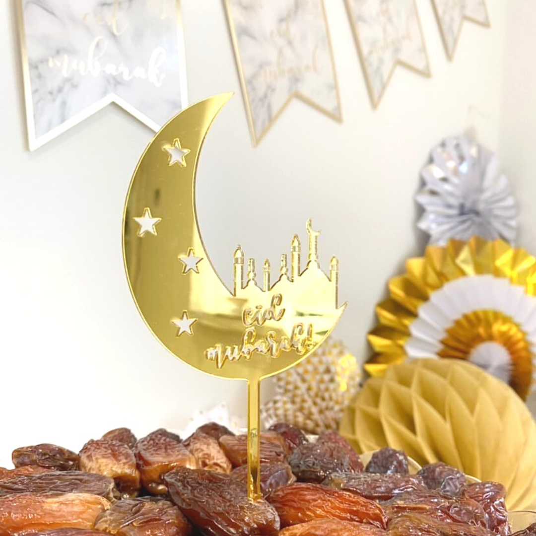 Eid Mubarak Cake Toppers (5pk) - Gold