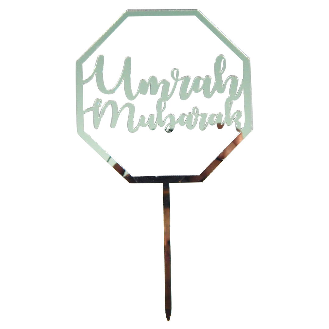 Umrah Mubarak Cake Toppers (5pk) - Silver