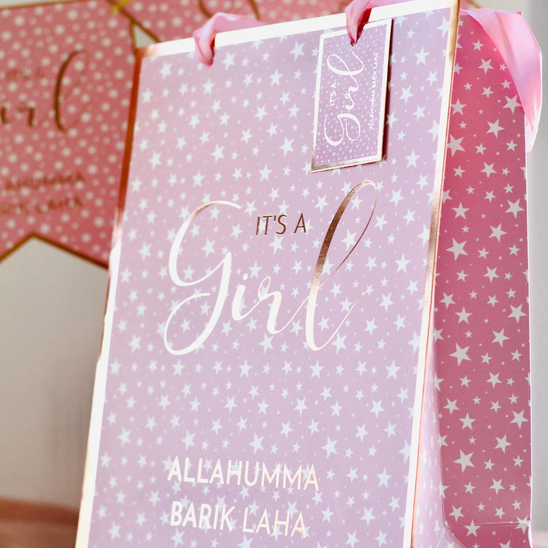 Baby Girl Gift Bag - Pink & Rose Gold