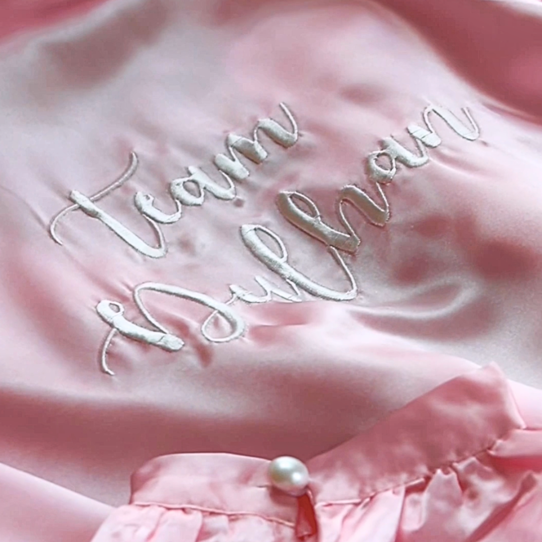 Team Dulhan Silk Robe (Full Length) - Pink & White