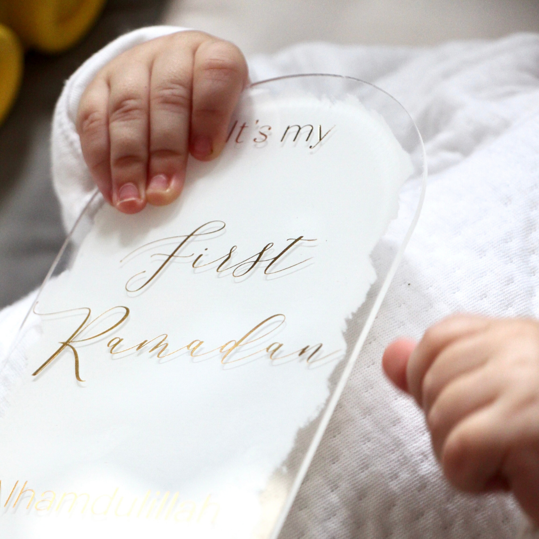 Muslim Baby Milestone Acrylic Plaques - White & Gold