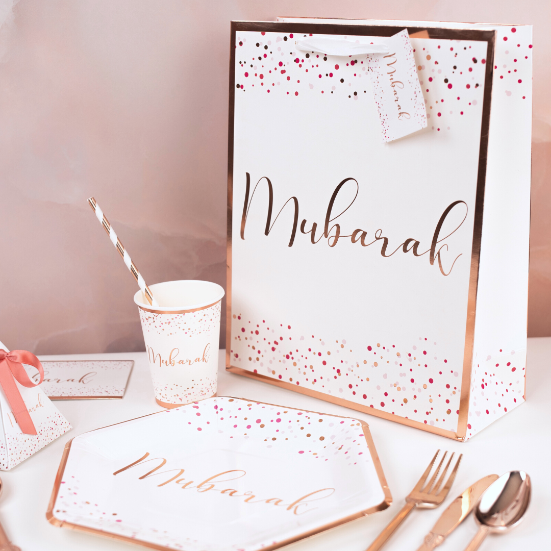 Mubarak Confetti Gift Bag - White & Rose Gold