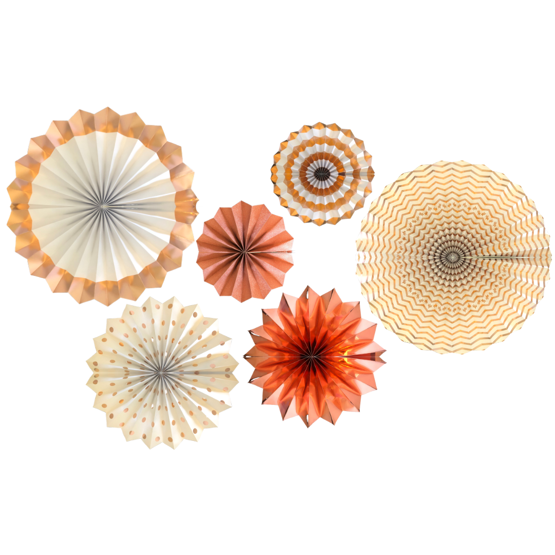 Hanging Paper Fans (6pk) - Rose Gold & White