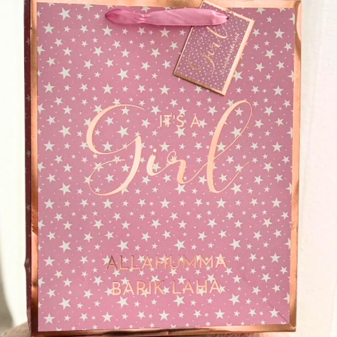 Baby Girl Gift Bag - Pink & Rose Gold