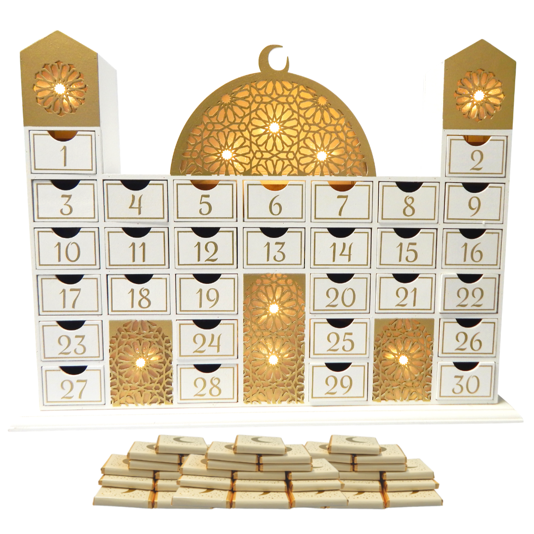 Ramadan Mosque Calendar & Chocolates (30pk) - Cream