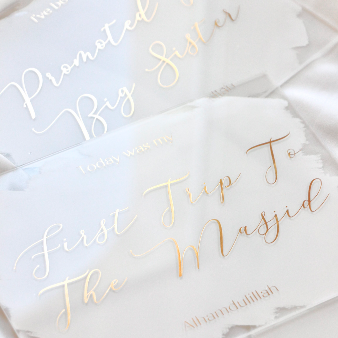 Muslim Kids Milestone Acrylic Plaques - White & Gold