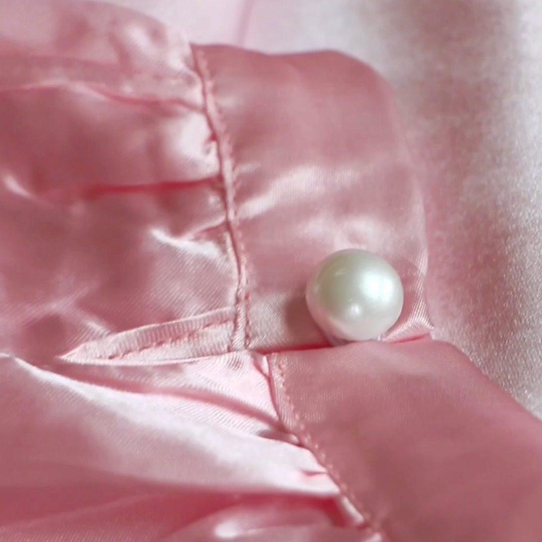 Team Dulhan Silk Robe (Full Length) - Pink & White