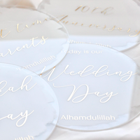 Muslim Couples Milestone Acrylic Plaques - White & Gold