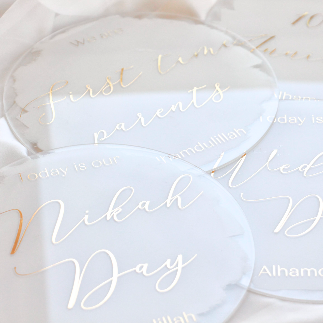 Muslim Couples Milestone Acrylic Plaques - White & Gold