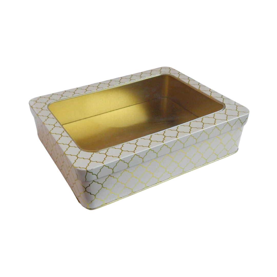 Moroccan Gift Tin Box with Window Lid - Cream