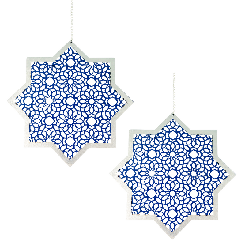 Hanging Star & Chain (2pk) - Blue & Silver