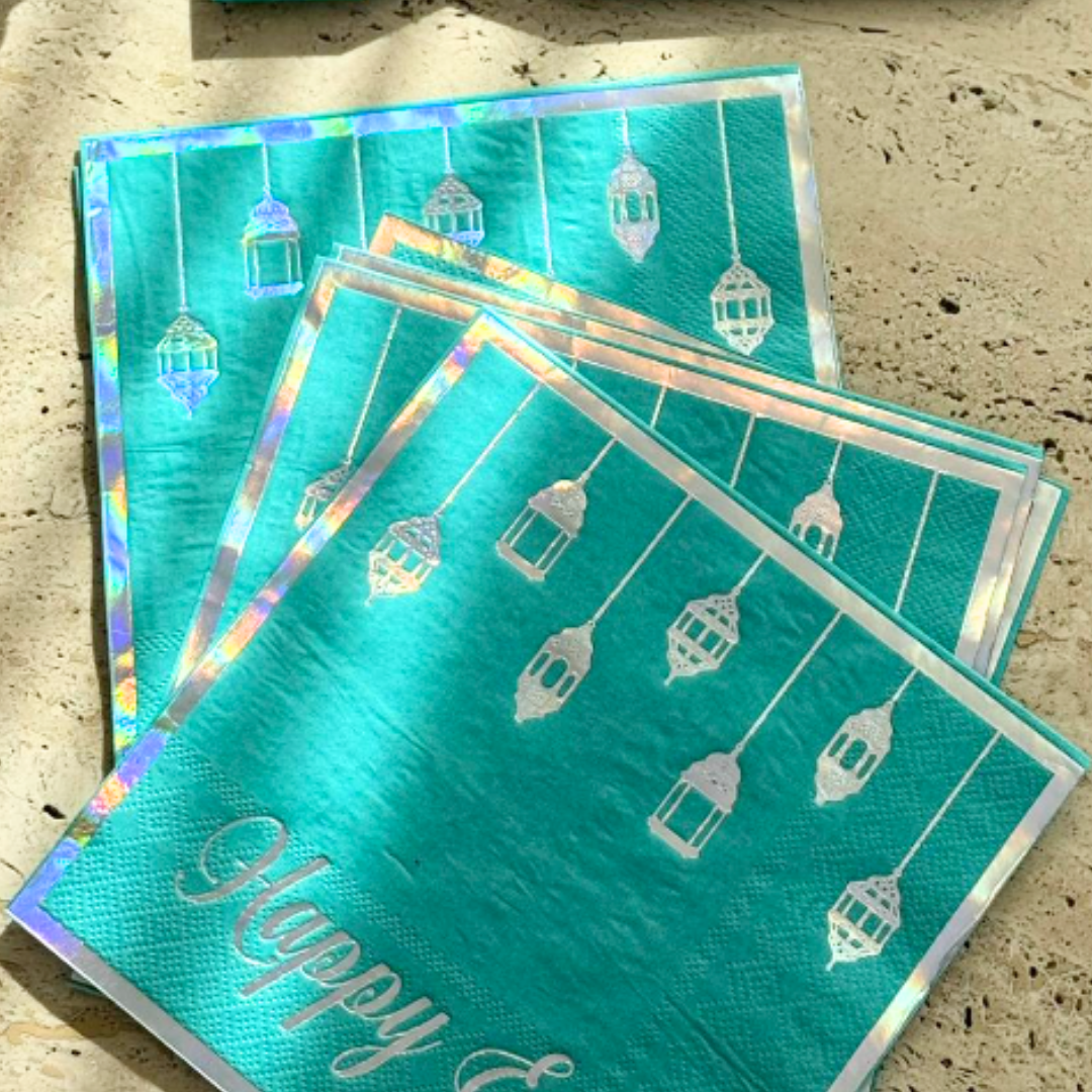 Happy Eid Party Napkins (20pk) - Teal & Iridescent
