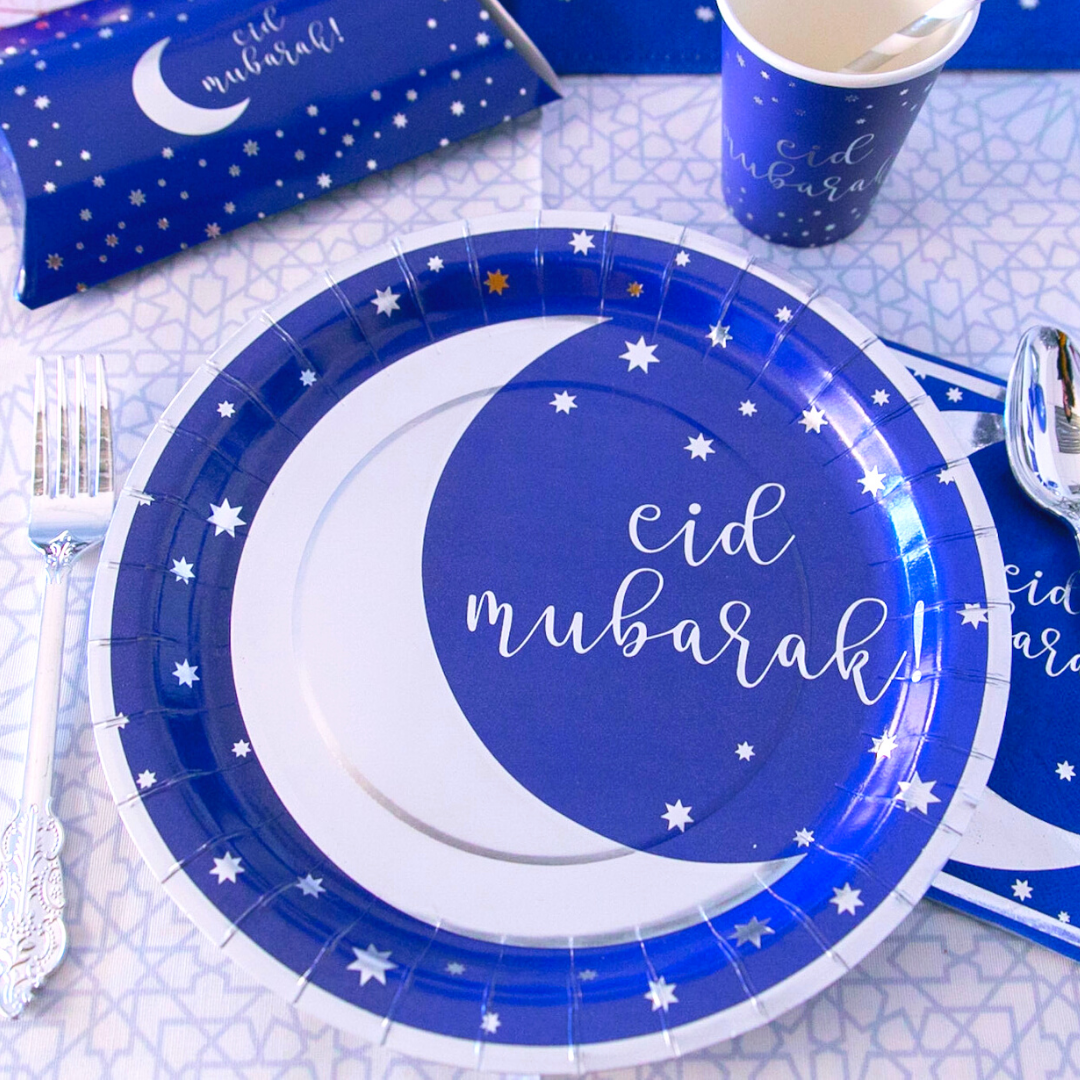 Eid Mubarak Party Plates (10pk) - Blue & Silver