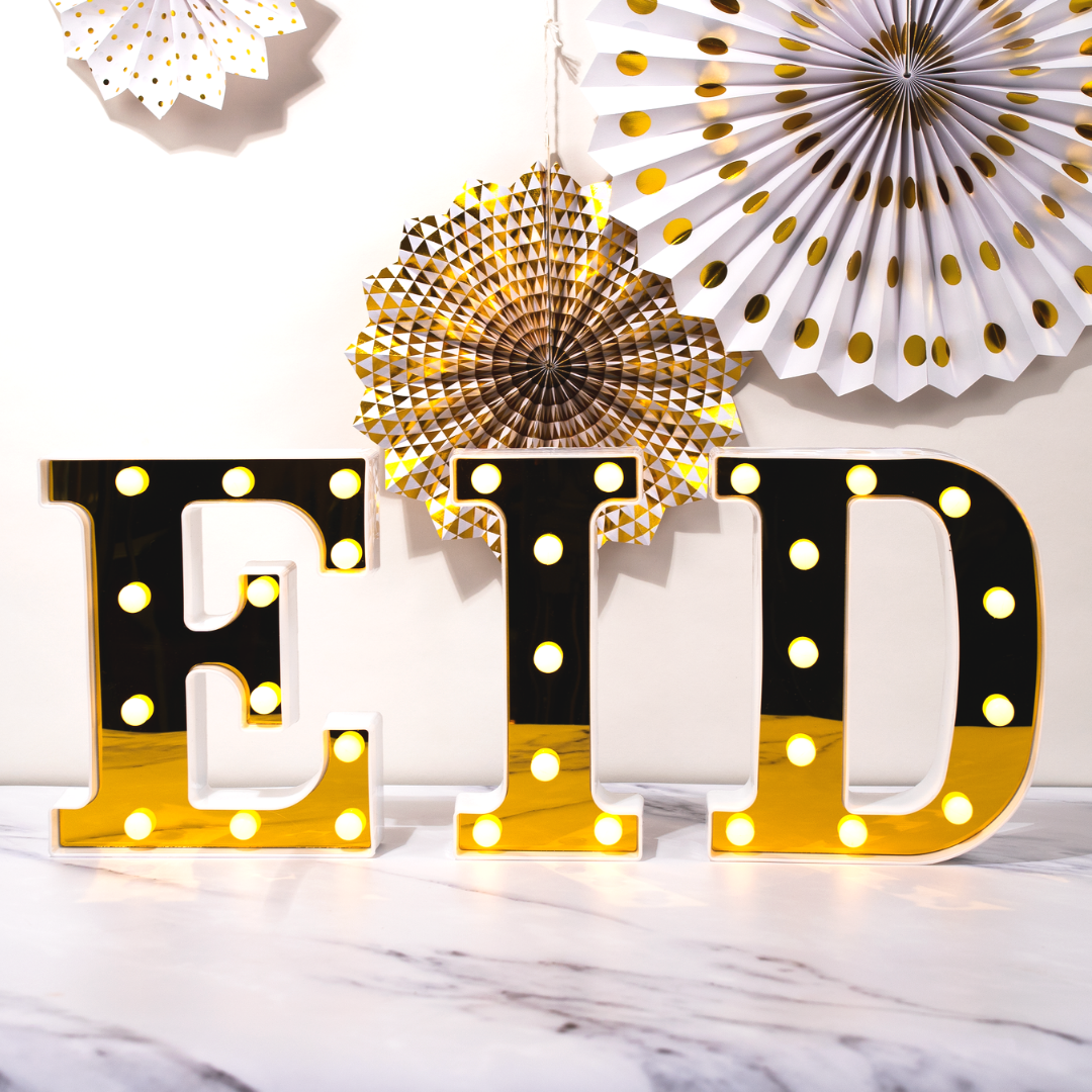 Eid LED Letter Lights - Gold Mirrored