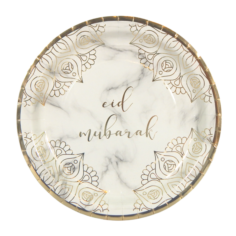 Eid Mubarak Party Plates (10pk) - Marble & Gold
