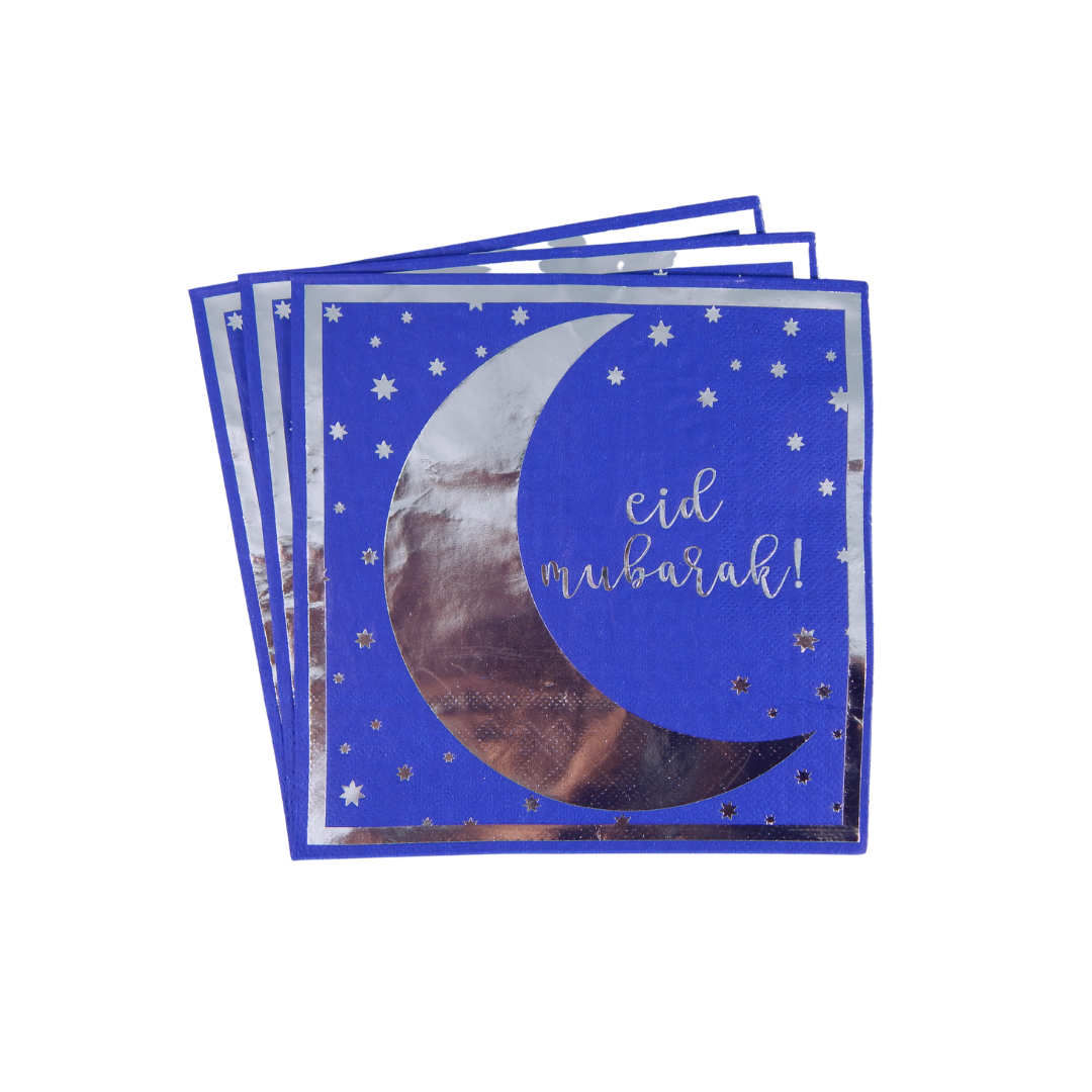 Eid Mubarak Napkins (20pk) - Blue & Silver