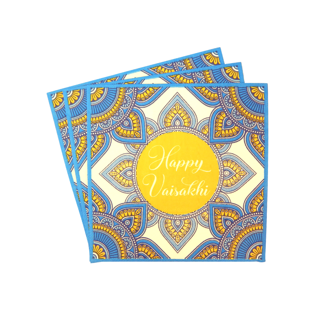 Happy Vaisakhi Party Napkins (20pk) - Blue & Yellow
