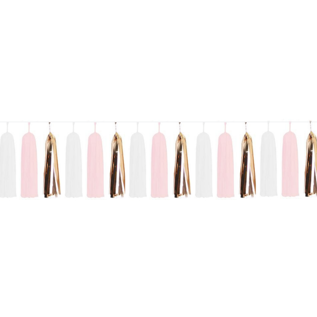 Paper Tassels (15pcs) - White & Rose Gold