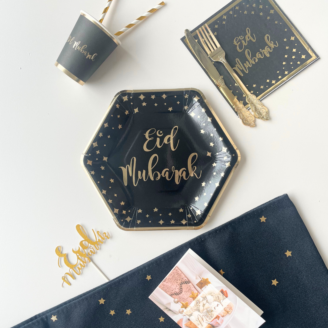 Eid Mubarak Party Plates (10pk) - Black & Gold