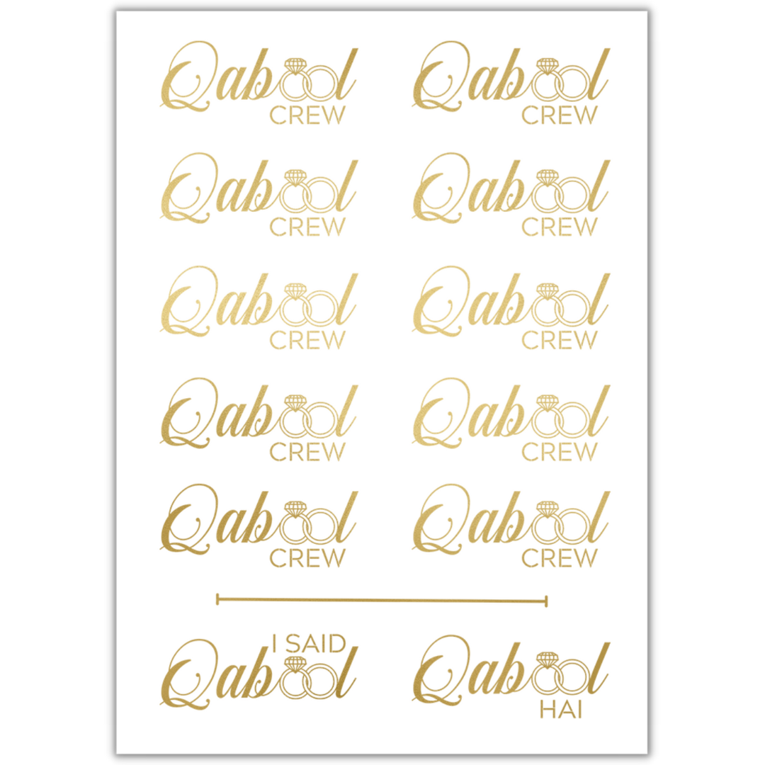 Qabool Crew & Qabool Hai Tattoo Sheet - Gold