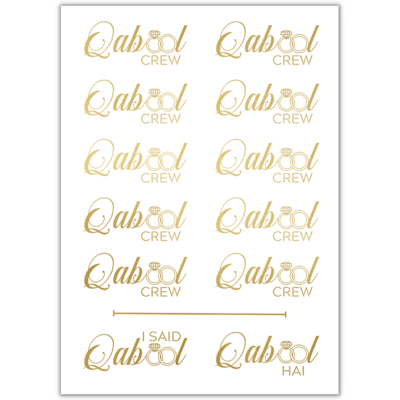 Qabool Crew & Qabool Hai Tattoo Sheet - Gold