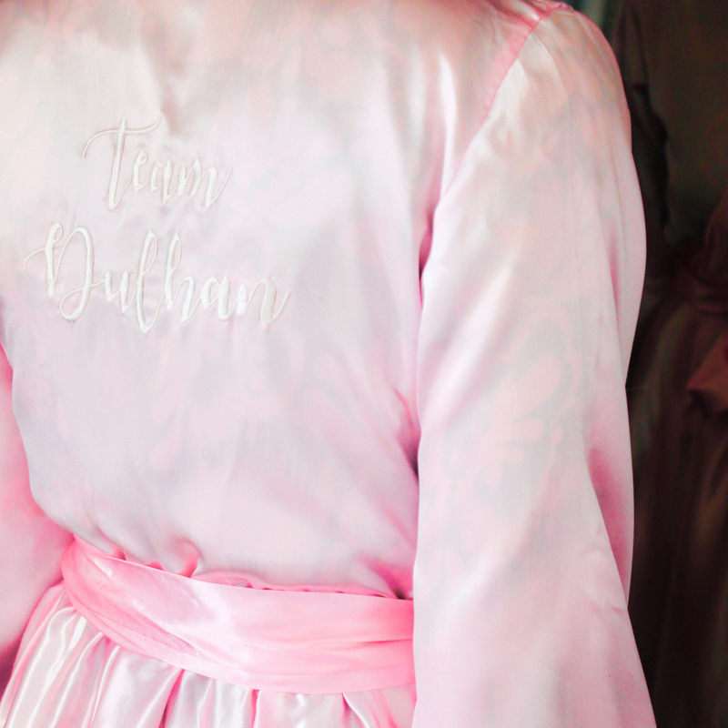 Team Dulhan Silk Robe (Full Length) - Pink & White