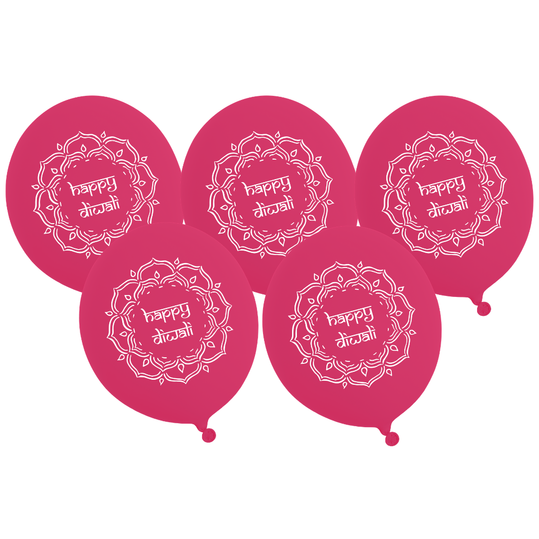 Happy Diwali Party Balloons (5pk) - Pink