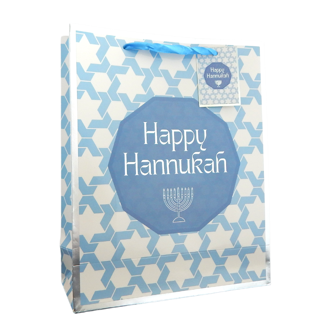 Happy Hanukkah Gift Bag - Blue & Silver