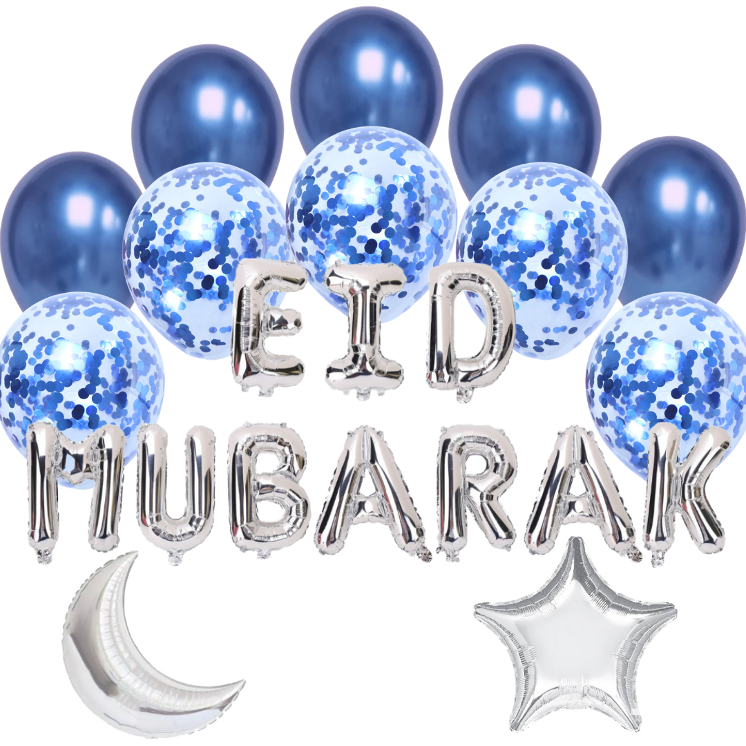 Balloon Bundle - Eid Mubarak - Silver & Blue