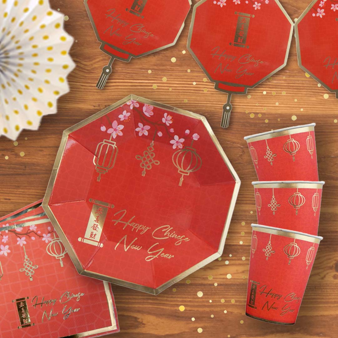 Chinese New Year Party Plates (10pk) - Red & Gold
