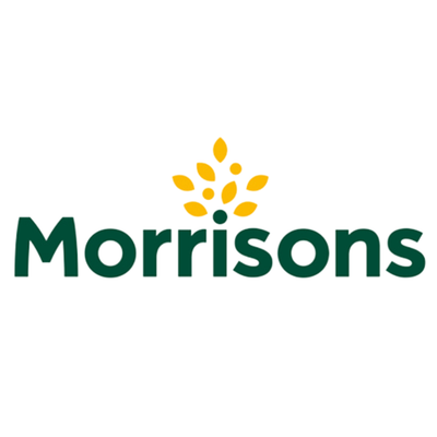 Morrisons logo with green text and yellow flower-like symbol on a white background