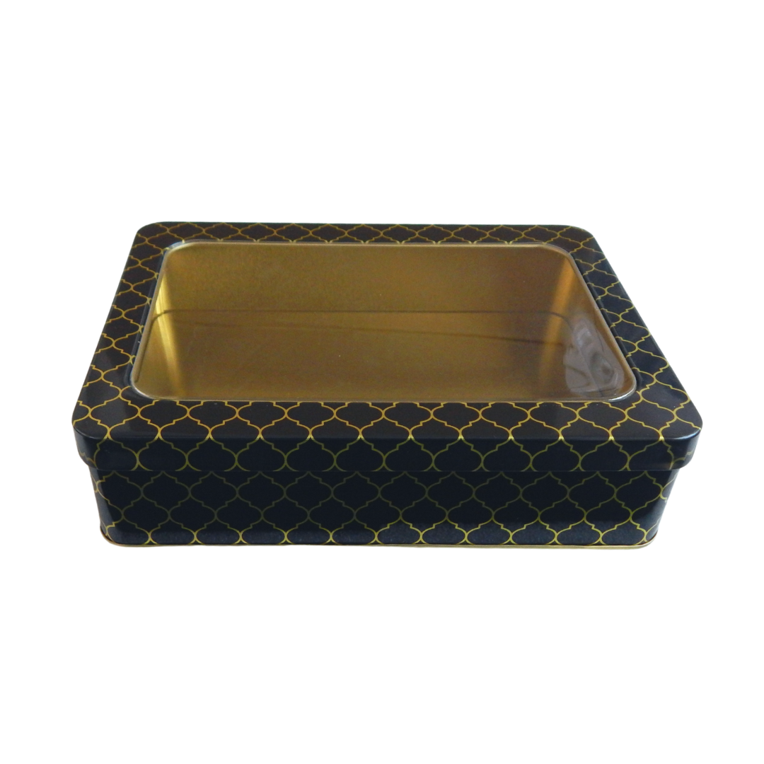 Moroccan Gift Tin Box with Window Lid - Black