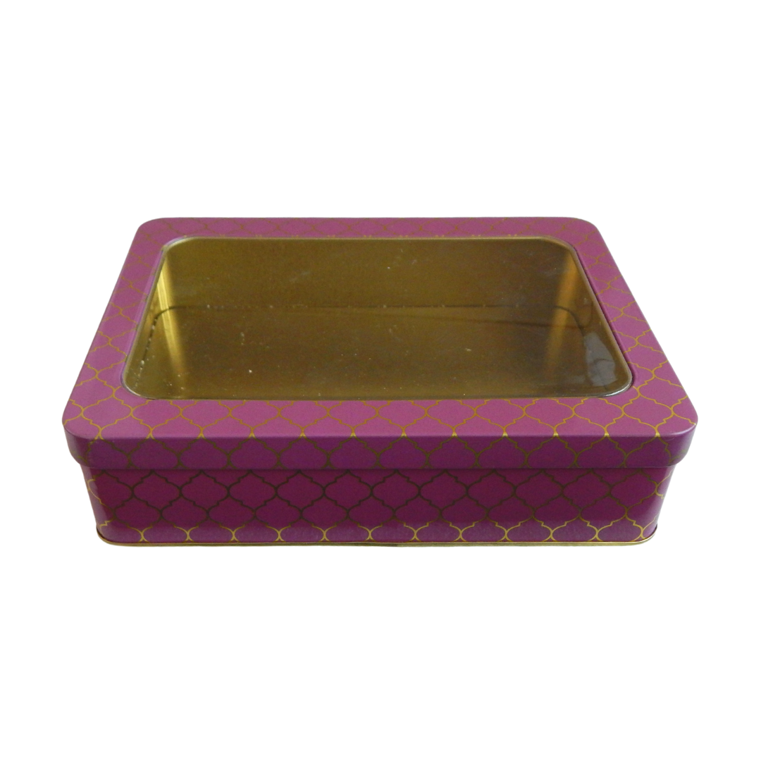 Moroccan Gift Tin Box with Window Lid - Plum