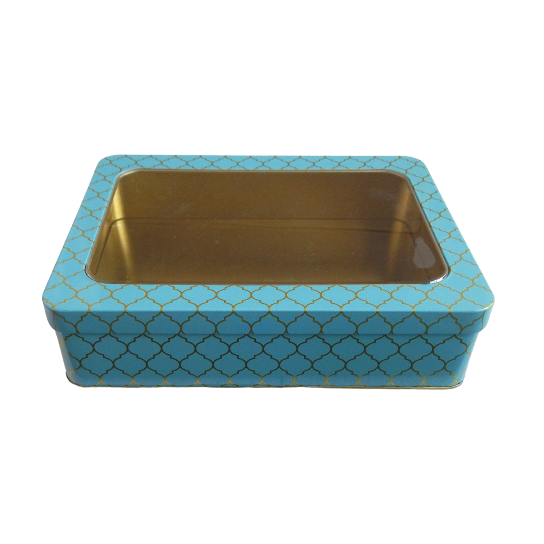 Moroccan Gift Tin Box with Window Lid - Teal
