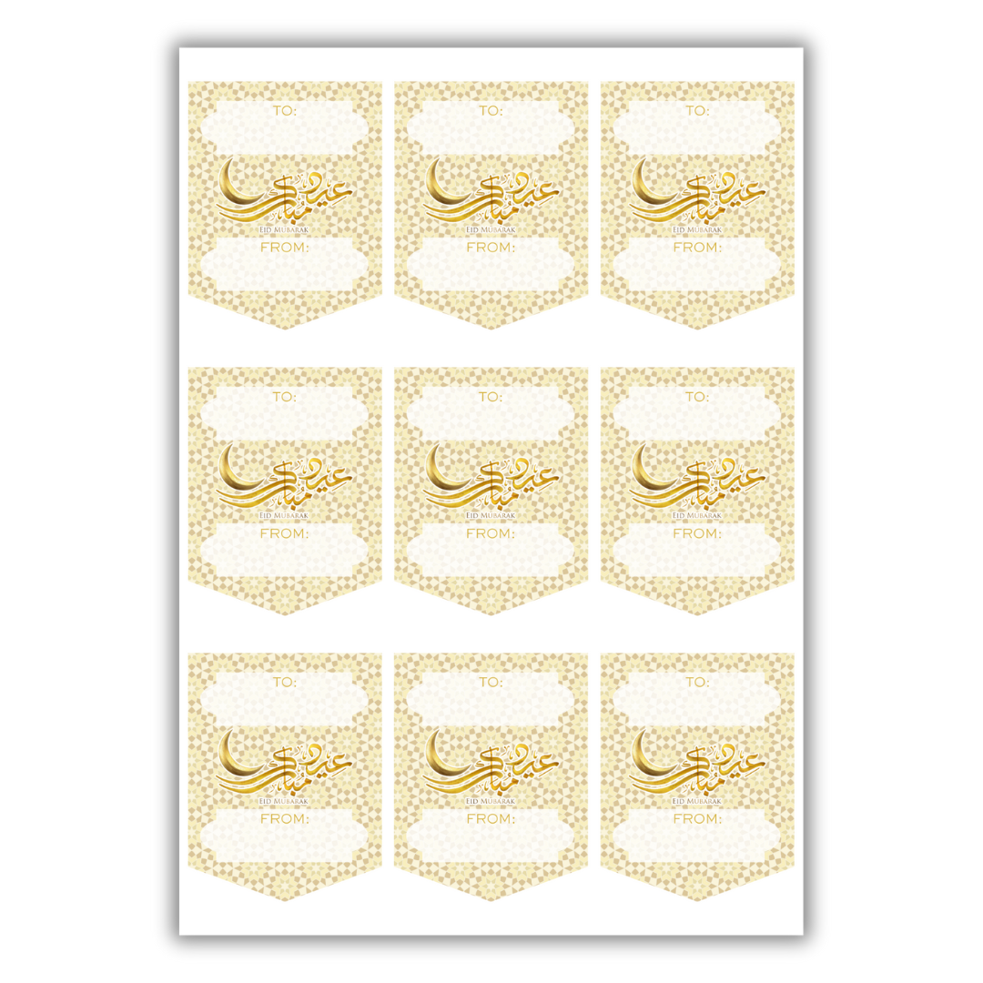 Eid Mubarak Gift Sticker Label Sheets (36pk) - Gold & Black